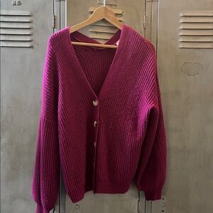 Women's V-Neck Button-Up Sweater - Purple